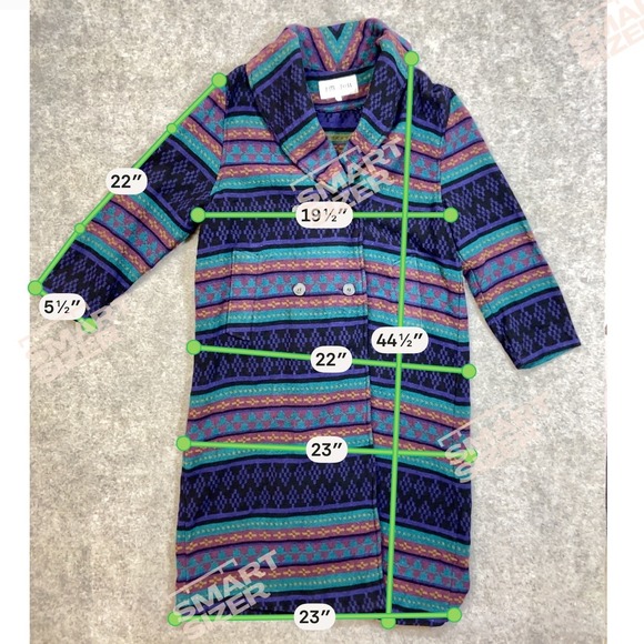 Vintage JM Joss Southwestern Geometric Duster Coat Purple Teal Shawl Collar 12 - Picture 7 of 8